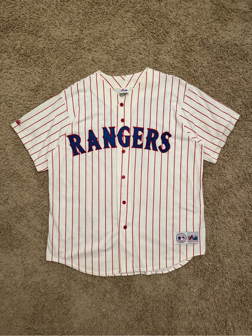 Vintage 90s Texas Rangers Juan Gonzalez Majestic Pinstripe Jersey Men’s 2XL RARE